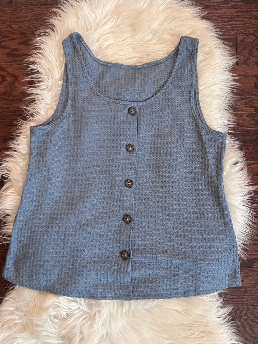 SHEIN Blue Waffle Button-Front Tank Top